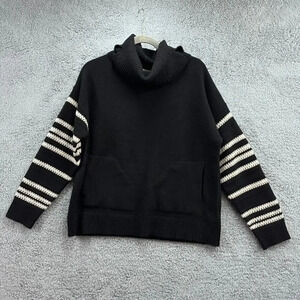 OVLA Women's Large Black Sweater‎ Turtle Neck Beige Accent Stripes Pockets